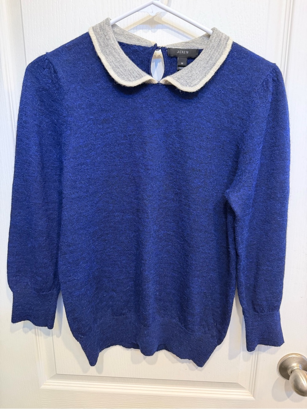 J.Crew Alpaca Wool Peter Pan Collar Sweater M Cobalt Blue Gray Preppy